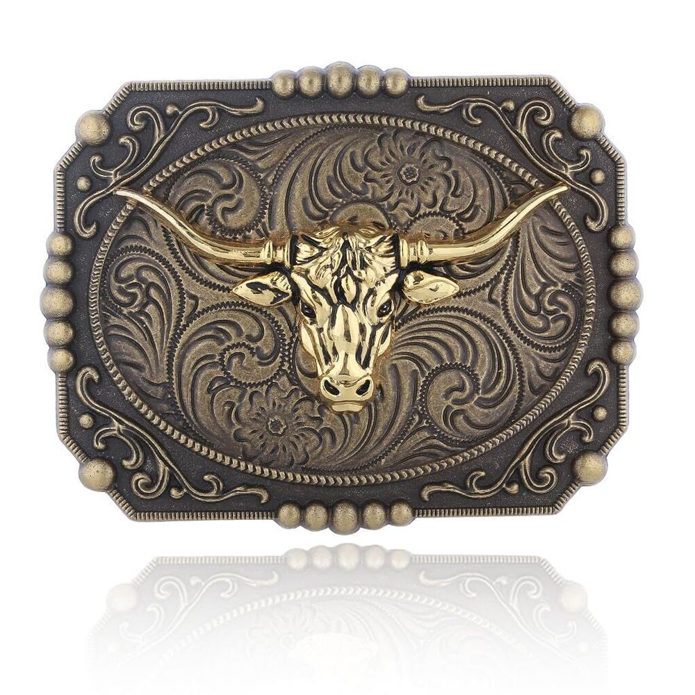 8651 Long Horn Bull Western Belt Buckle Cowboy Belt Buckle Bronze